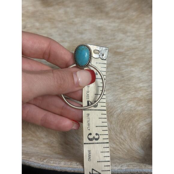 Huge Native American Sterling Silver Blue Kingman Turquoise Hoop Post Earrings - Picture 7 of 16